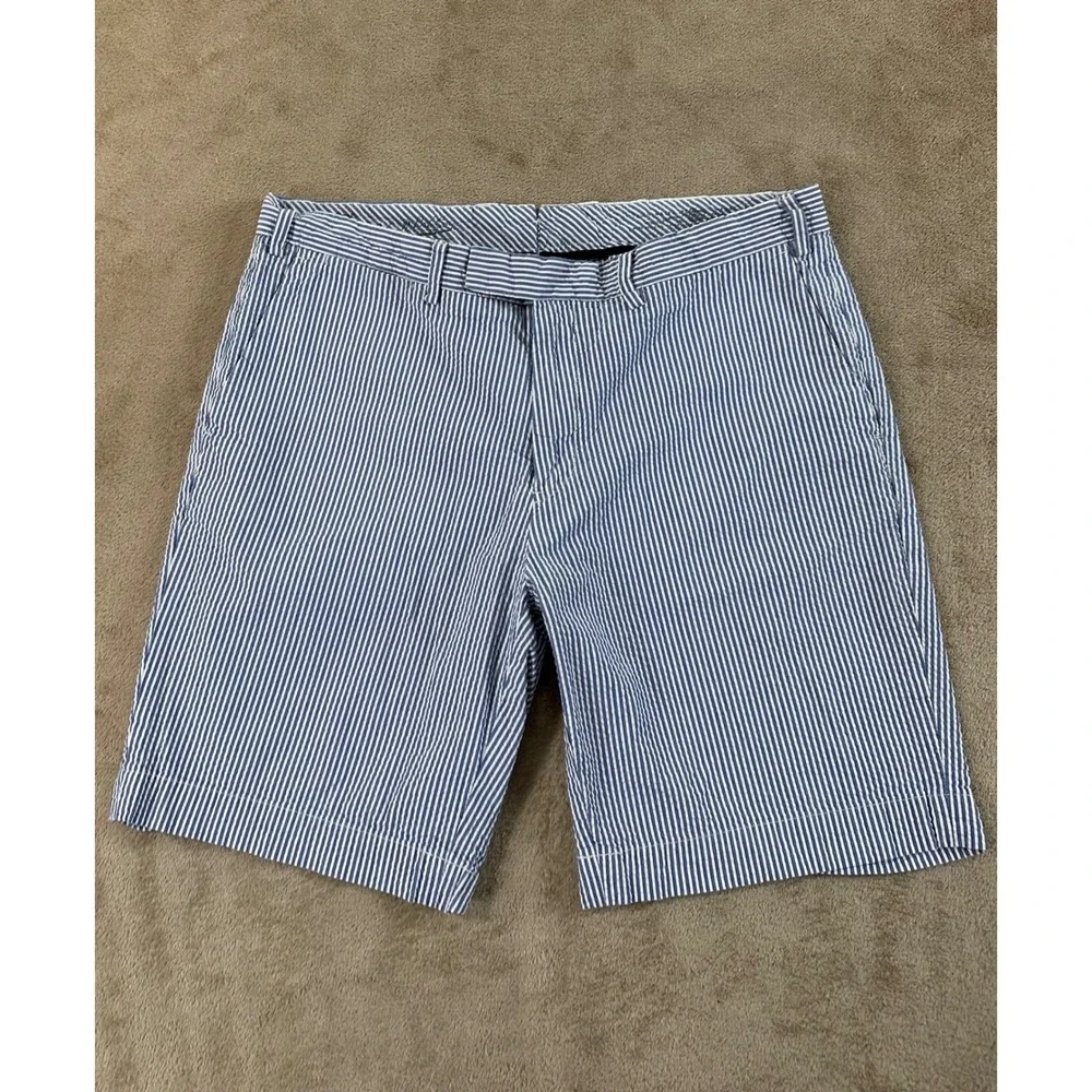 Polo Ralph Lauren Suffield Fit Seersucker Shorts Mens 35 Blue Striped Cotton EUC